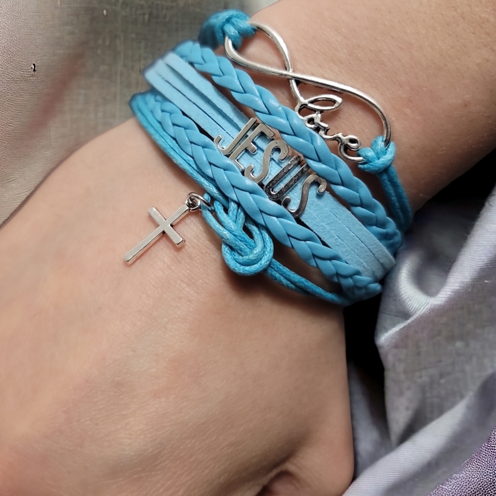 Blue Multilayer Jesus Bracelet Religious Cross Bracelet